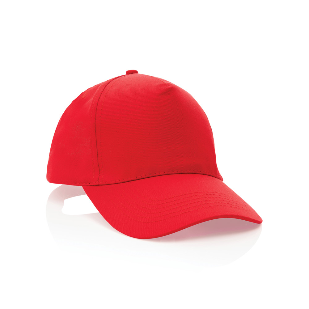 Impact 5 panel 190gr Recycled cotton cap with AWARE™ tracer - red (± PMS Red 032)