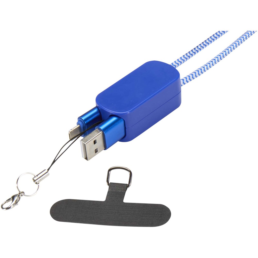 Anser recycled plastic smartphone lanyard with 27W 5-in-1 built-in cable