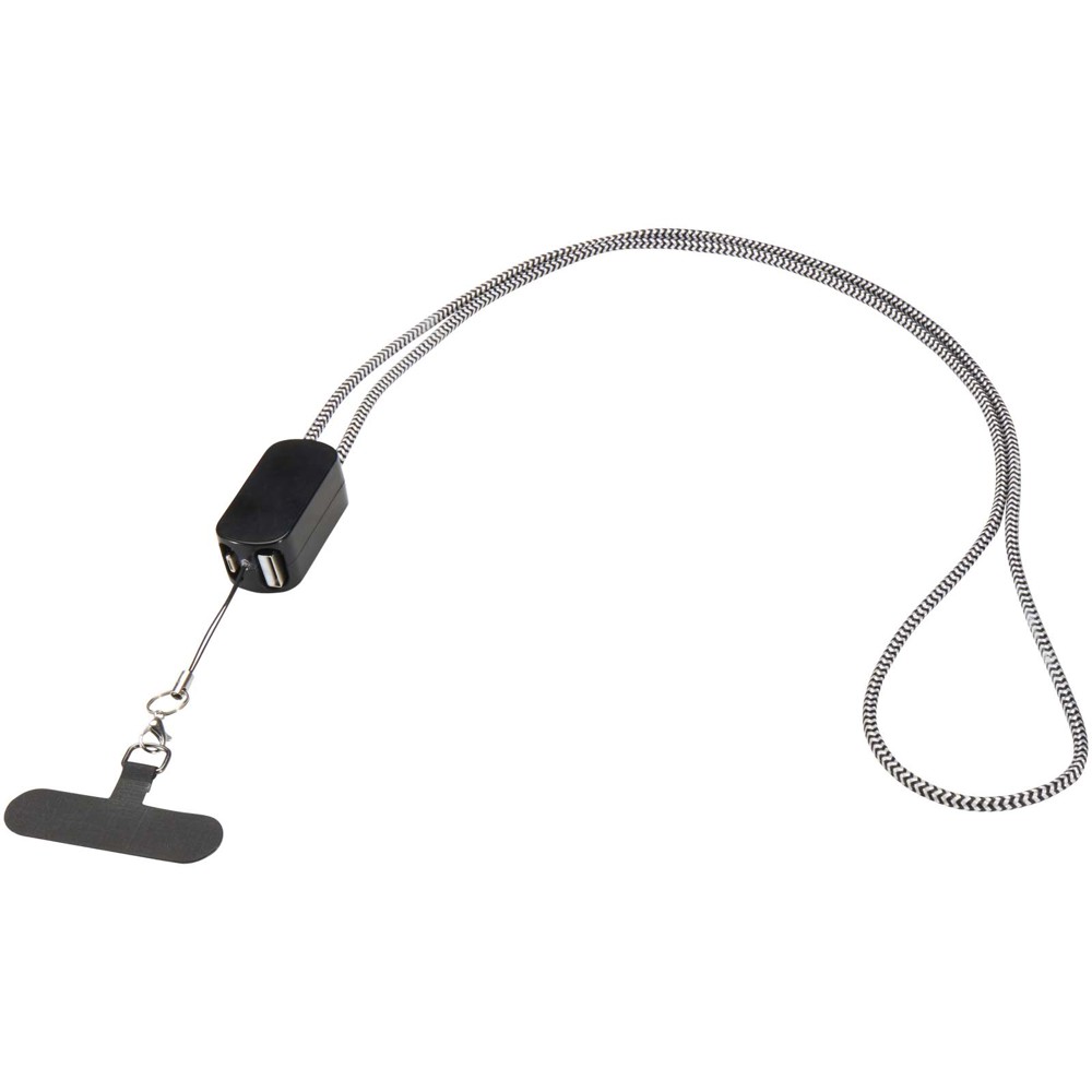 Anser recycled plastic smartphone lanyard with 27W 5-in-1 built-in cable